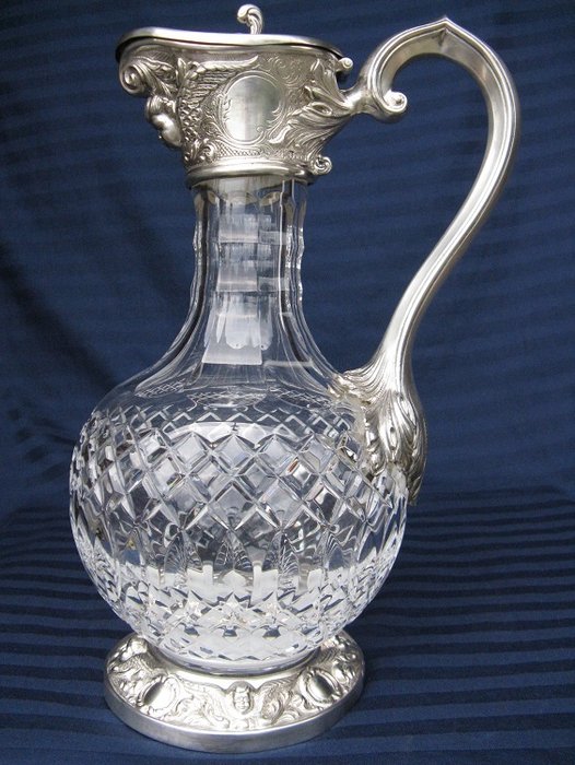 Decanter in crystal glass and silver 925 - silversmith Topazio, Portugal - 1960s/80s