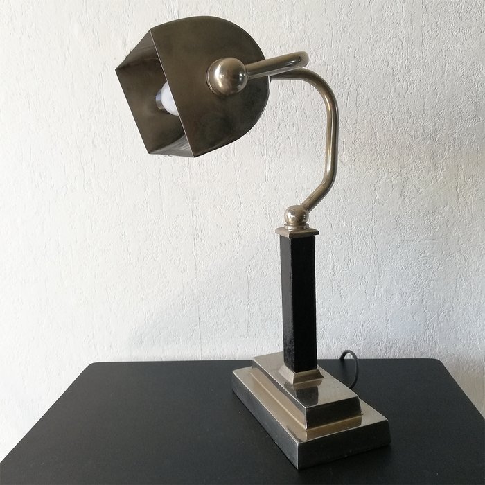 Unknown Designer Chrome With Leather Bankers Desk Lamp Catawiki