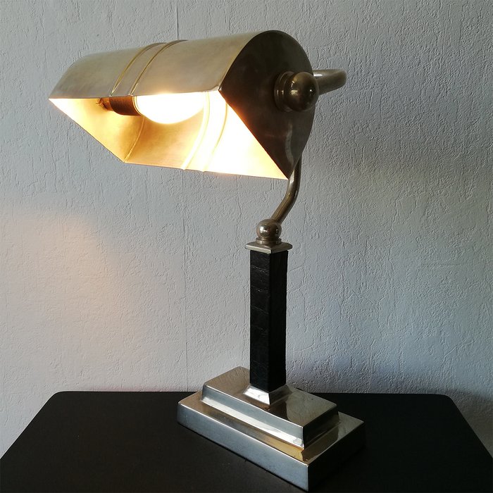 Unknown Designer Chrome With Leather Bankers Desk Lamp Catawiki