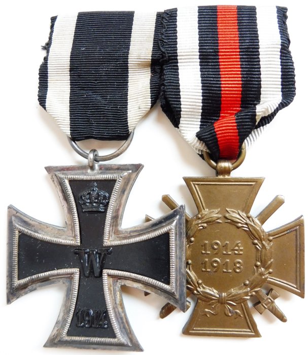 GENUINE German WWI Iron Cross Honour Cross combined miniature medal bar ribbon