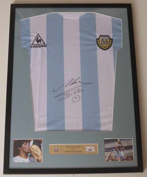Diego Maradona Hand Signed Framed Argentina World Cup 1986 Jersey Shirt Le Coq Sportif + COA ...