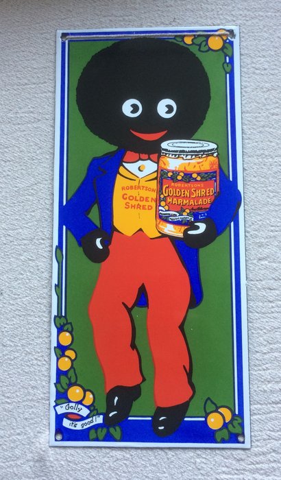 Stunning Vintage Enamel Advertising Sign Robertson's Golden Shred Marmalade 'Golly it's good!' Collectible