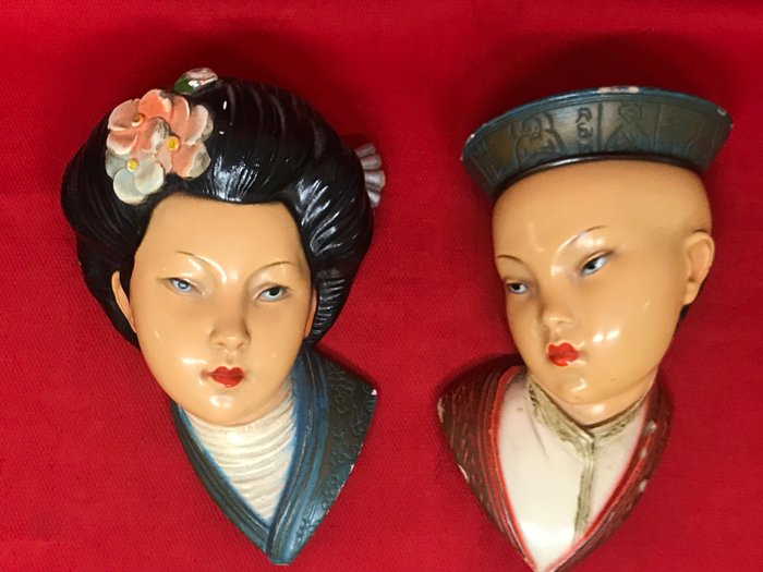 Magri - Ceramic busts/heads of an Asian couple, original vintage