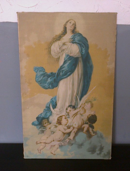 Old religious painting on canvas, signed with monogram (ras)