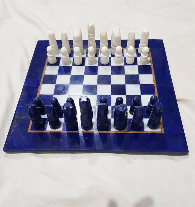 Amazing Afghan Chess Board set in lapis lazuli and marble - 3800 gm