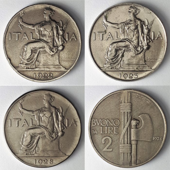 Italien - 3 x Buono da 1 Lira + Buono da 2 Lire  1922/1928