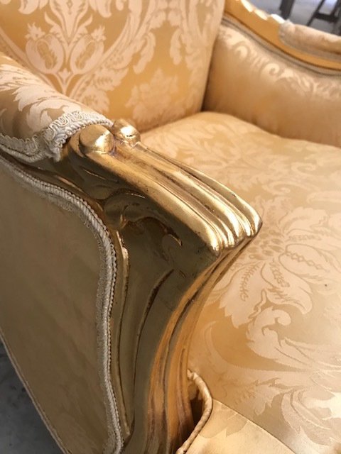 Golden Armchair In French Classic Style With Fine Gold Satin And Gold Leaf Wood Catawiki