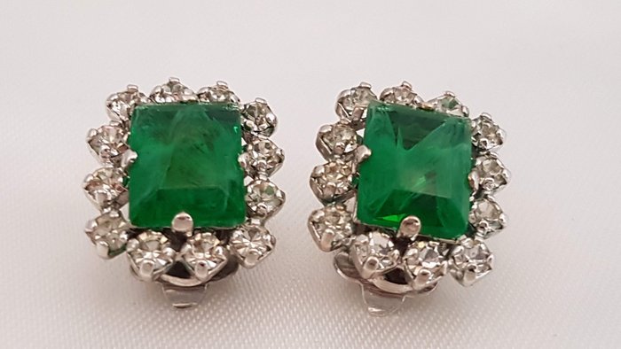 Christian Dior - stilvolle und edle Smaragd Kristall Ohrclips - Vintage