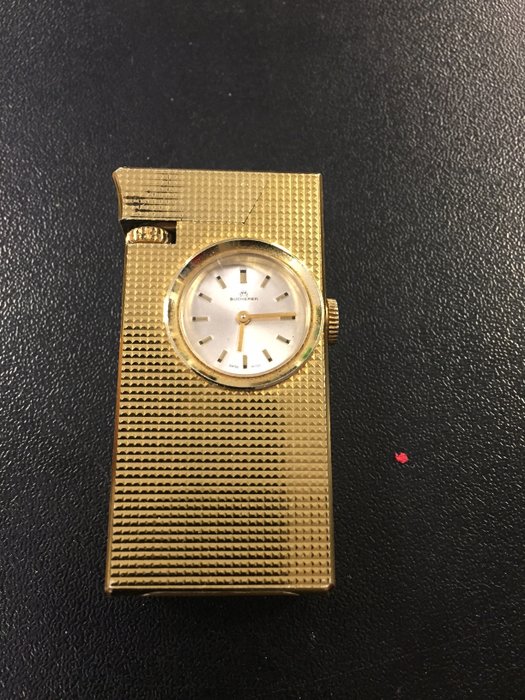 Bucherer gold plated lighter with clock