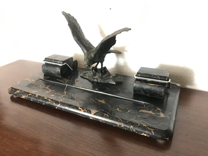 Bronze eagle 51 cm 11kg! Desk set set on marble base very rare and large