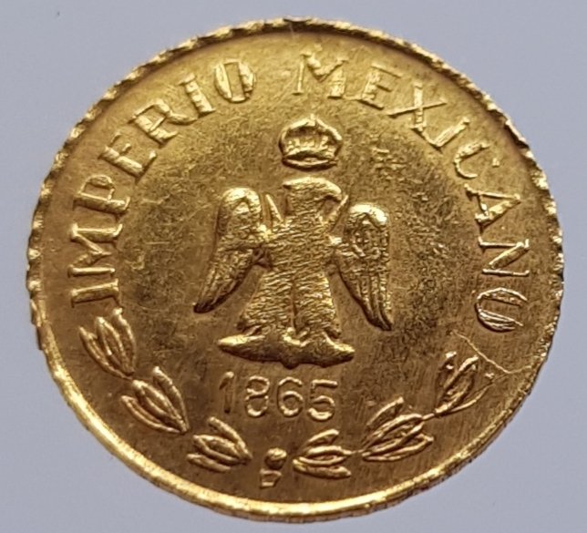 Mexique - 1 Peso 1865 `Maximiliano` naslag - Or
