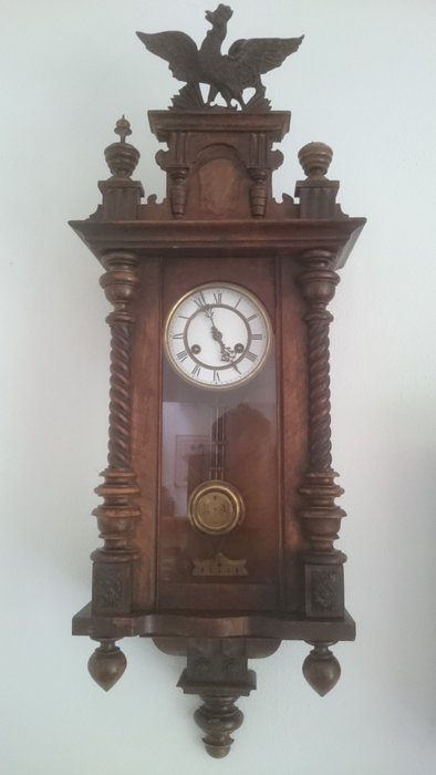 Old Antique German Wall Vienna Regulator Clock Porcelain R & A Pendulum c. 1860-1910