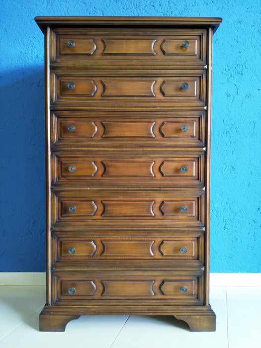 7 Drawer Chest in walnut stained wood - made in Italy - 1970s