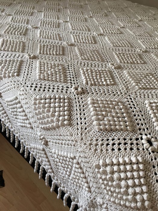  Couvre-lit crochet fait main -pas de prix de réserve - Moderne milieu de siècle - Coton - Seconde moitié du XXe siècle