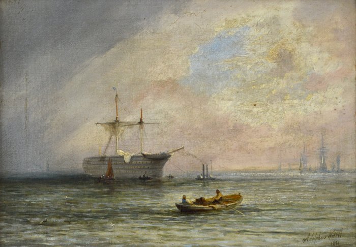 Adolphus Knell. (fl.1860-1890) - Steam tug towing a warship - Catawiki