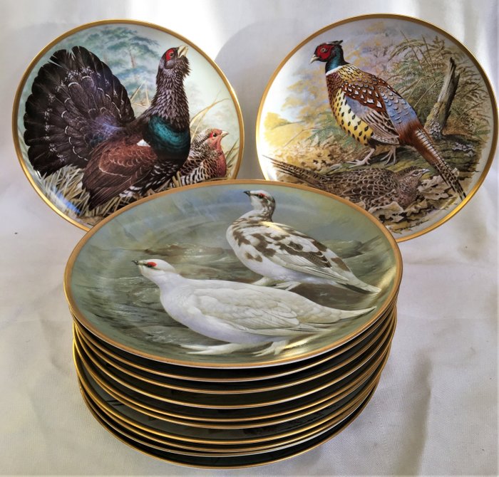 Limoges for Franklin Mint   - "Gamebirds of the World" by Basil Ede - Complete series of 12, all different, porcelain plates with 24K border