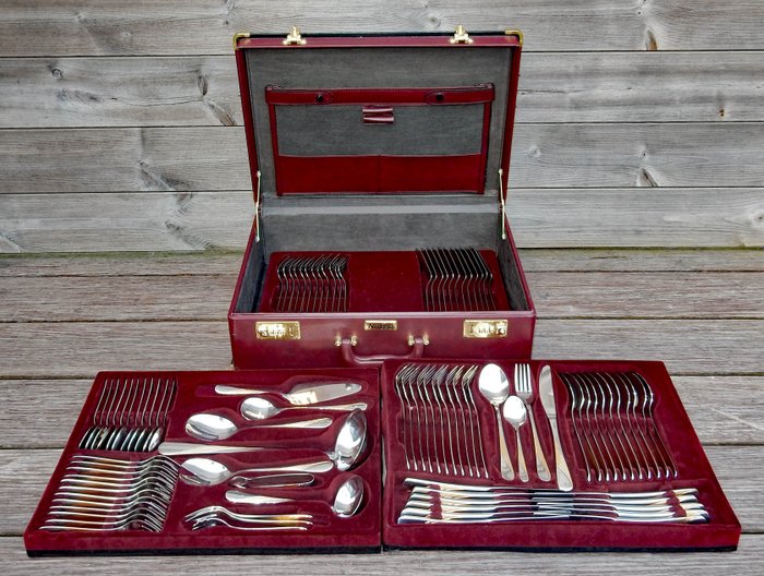 Solingen Nivella Sandra Germany - Cutlery set for 12 people with 23/24 carat gold plated pattern on 18/10 stainless steel - 105 pieces