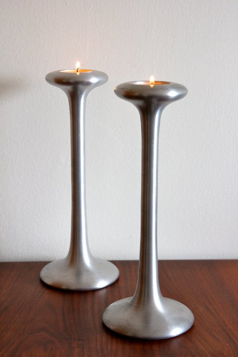 Carl Ojerstam for Ikea - Pair of 'Kagla' candle holders in satinised steel