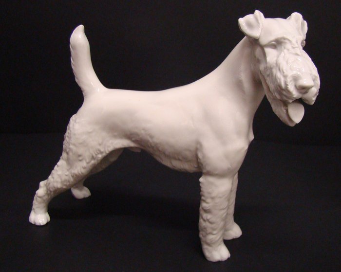 Allach - Statuina cane porcellana bianca - Fox Terrier