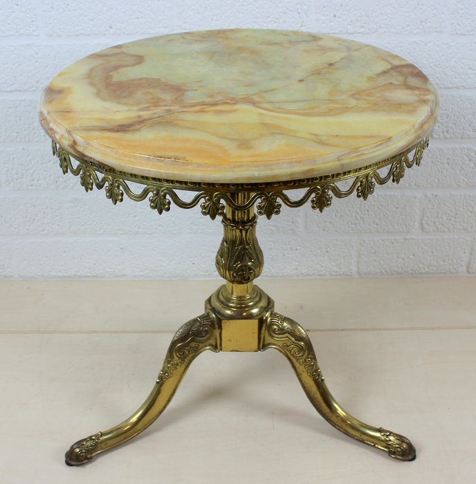 Vintage brass side table with onyx table top