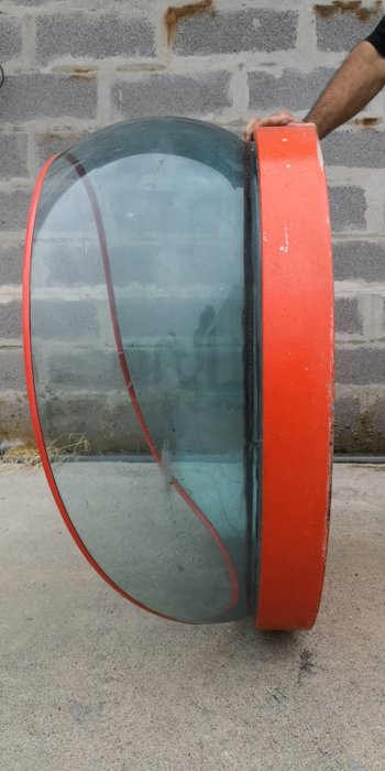 Old wall mounted porthole shaped public phone booth in metal and Plexiglas - 1970s - Italy