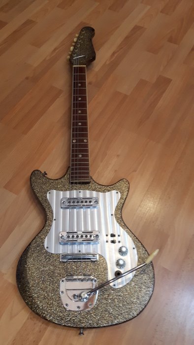 Vintage Teisco guitar, gold sparkle