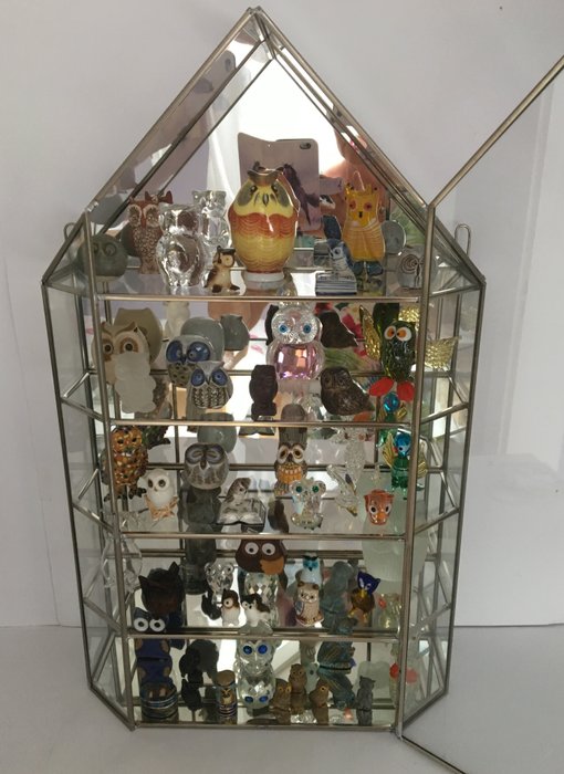 Beautiful Display Cabinet With Collection Of 45 Special Owls