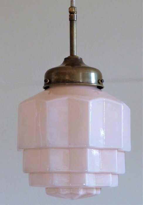 Art deco glazen hanglamp - roze