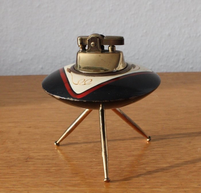 Spaceship table-lighter - wood/brass - Mid-Century