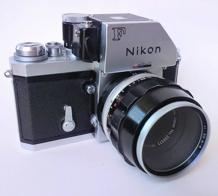 Nikon F1 Professional 35mm SLR Film Camera with Nikkor Micro 55mm 3.5 lens - skylight filter - lens cap
