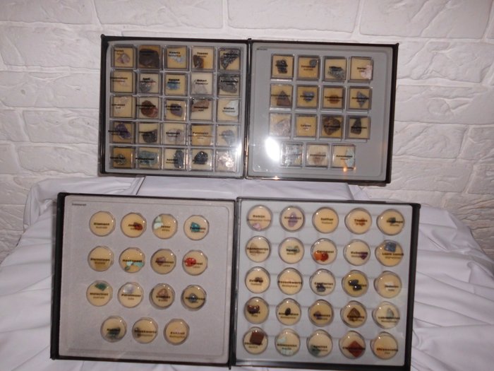 Collectie van 80 verschillende edelstenen en mineralen, in cassette, uitgegeven door De Agostini, begin 21e eeuw