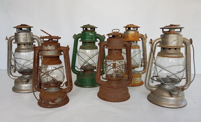 Large lot of oil lamps, kerosene lamps//storm lamps - 6 pieces