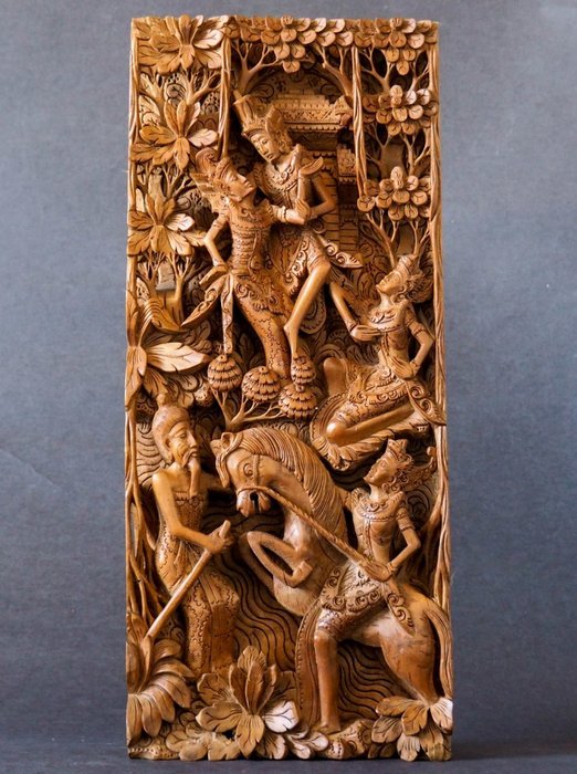 Wood carved panel - Rama and Shinta - Bali - Indonesia