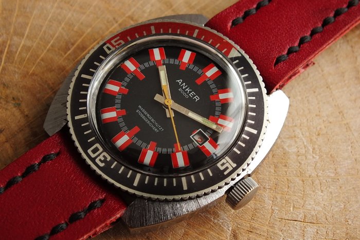 Meister Anker - *2000* Red Markers Diver Watch + Handmade Strap - Mężczyzna - 1970-1979
