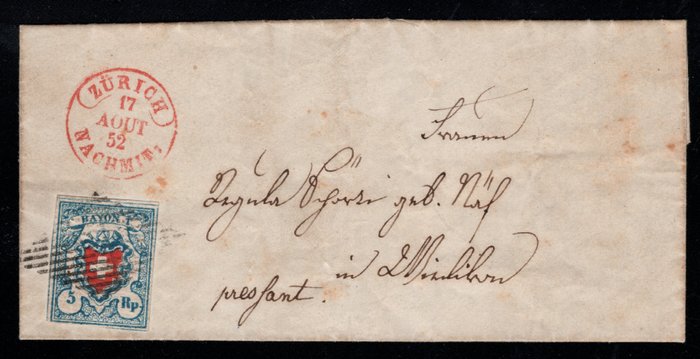 Schweiz 18501854 Zürcher Rayon Brief Druckstein B2 Zumstein 17ii