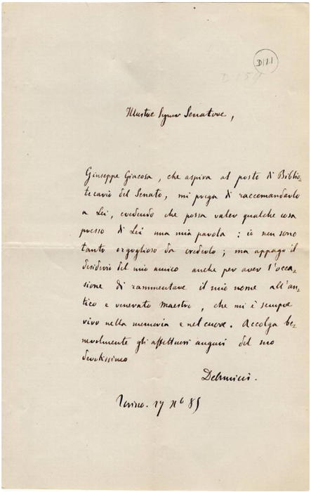 Edmondo De Amicis Writer - Autograph; Letter of Recommendation to ...