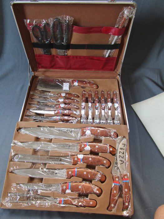 Scheffler - Solingen Germany - Quality Knife Set (12 pieces) & Steak Cutlery (12 pieces) - Handcrafted - in original case - all pieces in original packaging