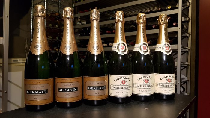 Champagne Germain Brut Reserve x 3 & Champagne Comte de Brismand Brut Reserve x 3 - 6 bottles 