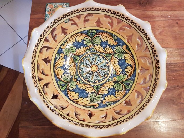 ILAB Centrotavola alzata grande in ceramica decorata a mano da ceramisti siciliani di Santo Stefano di Camastra limoni art 3 