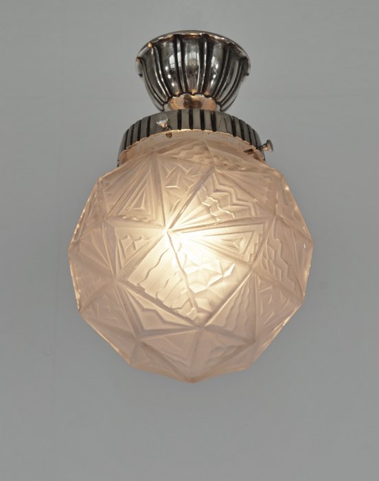 French Art Deco Ceiling Lamp Plafonnier Flush Mount Nickel Plated Bronze And Moulded Pressed Glass Catawiki