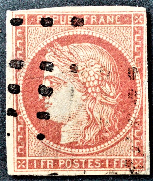 法国 1849 - CERES 1Fr vermillion - Yvert 7