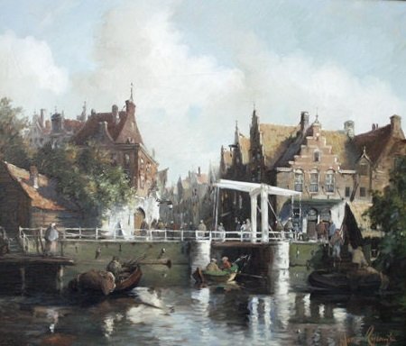 Jan van Rijsewijk. (1873 - 1956) - Stadsgezicht te Delft.