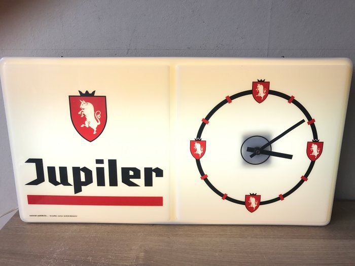 Old Jupiler advertising light box with working clock ca. 1970