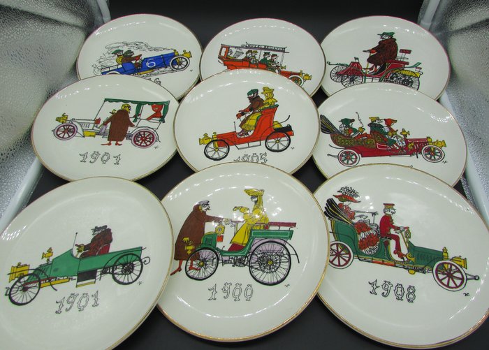 Jacques Charmoz - 9 plates with car decorations