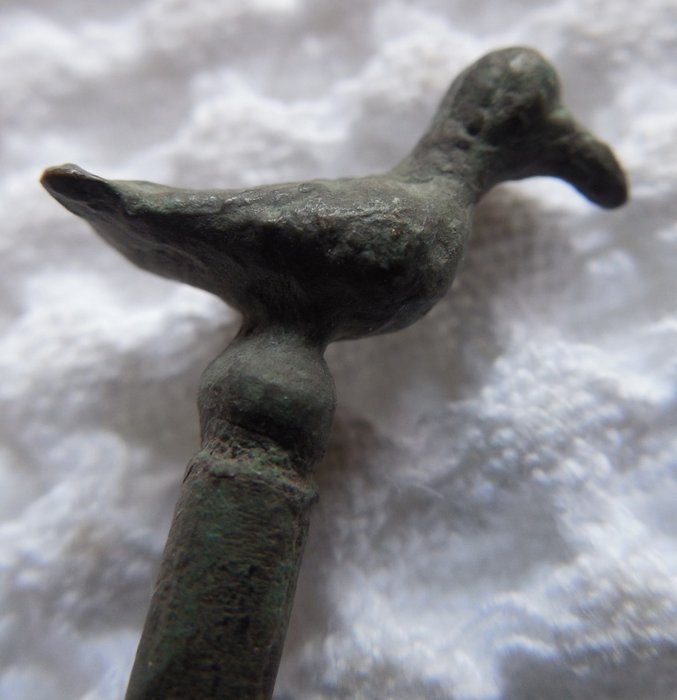 Early medieval Bronze ancient hairpin with bird - 11*1.5 cm