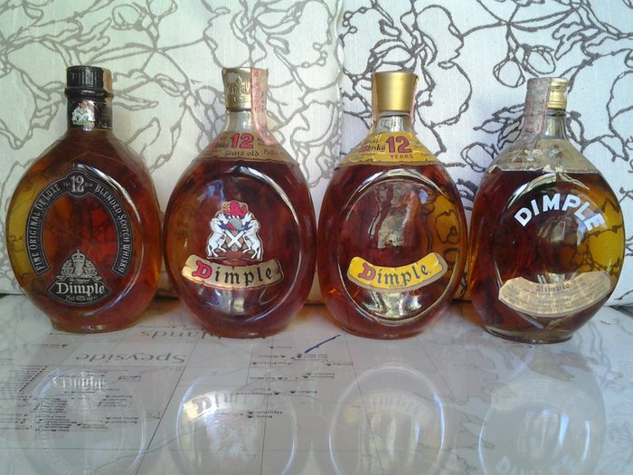  3 old bottles of Haig Dimple whisky from the 1960s, 1970s & 1980s & 1 bottle Dimple 12 years old (circa 1990)