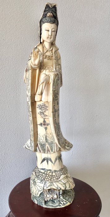 A Large Bone Carved Guanyin Figure - China - late 20th century 