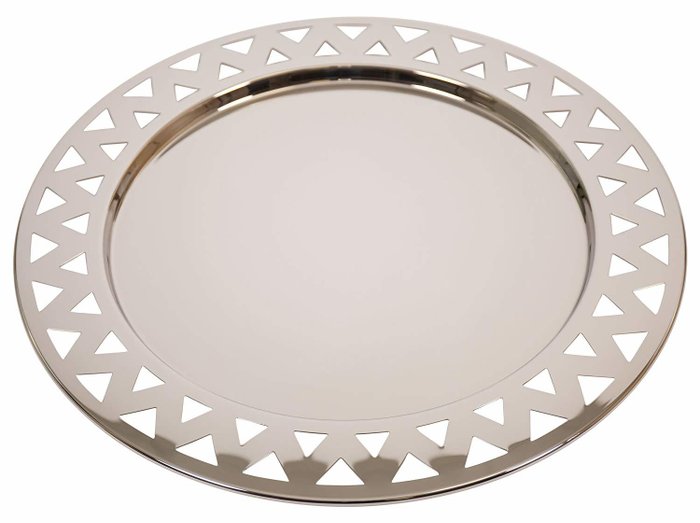 48 cm Alessi KK23 Round Tray with Open-Work Edge in Steel Mirror Polished 