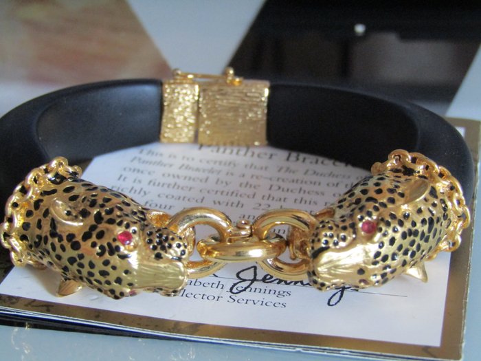 Franklin Mint Duchess of Windsor Panther bracelet, 22 kt gold-plated & 4 genuine rubies