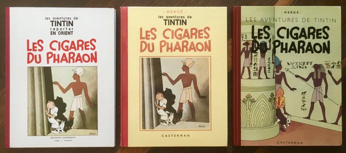 Tintin T4 - 3x Les Cigares du Pharaon - fac-similé N&B - 精裝 - (1984/2009)